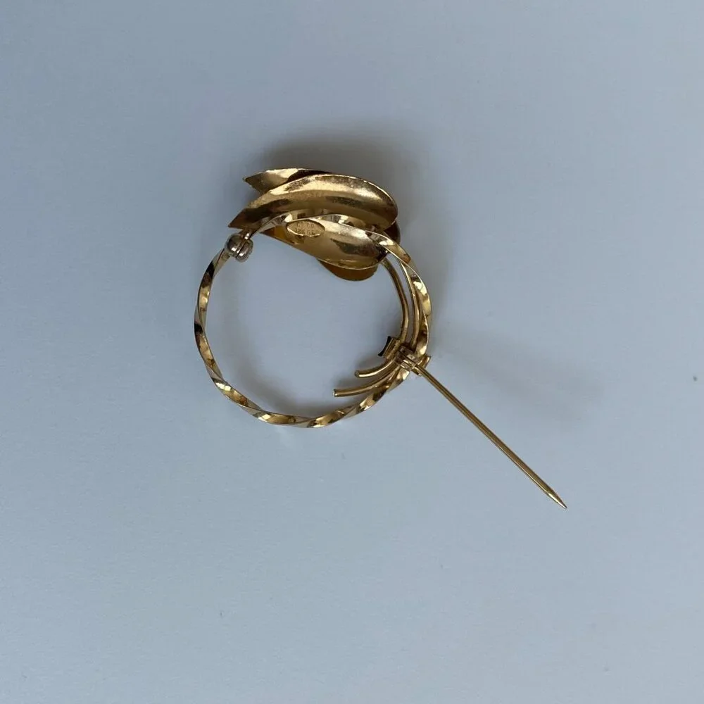Estate Vintage GOLD FILLED Signed CR CO Charles Reis 12K GF Brooch‎ Wreath Leaf